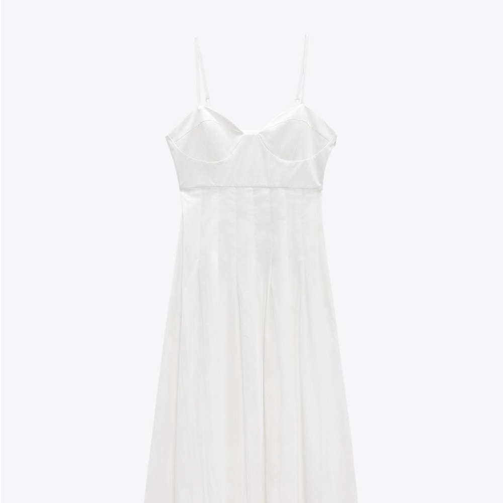 Zara Cotton White Poplin Midi Dress